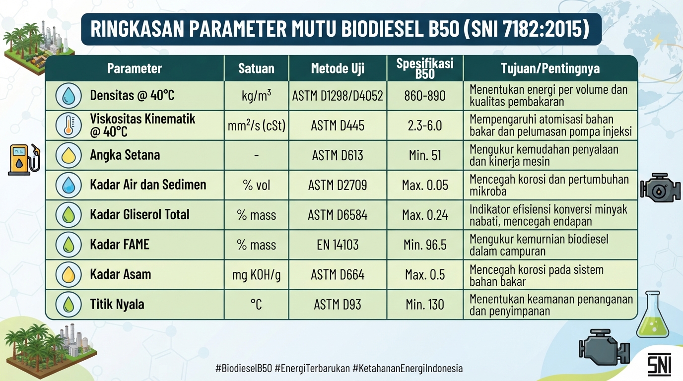 Parameter mutu biodiesel B50 sesuai SNI 7182:2024