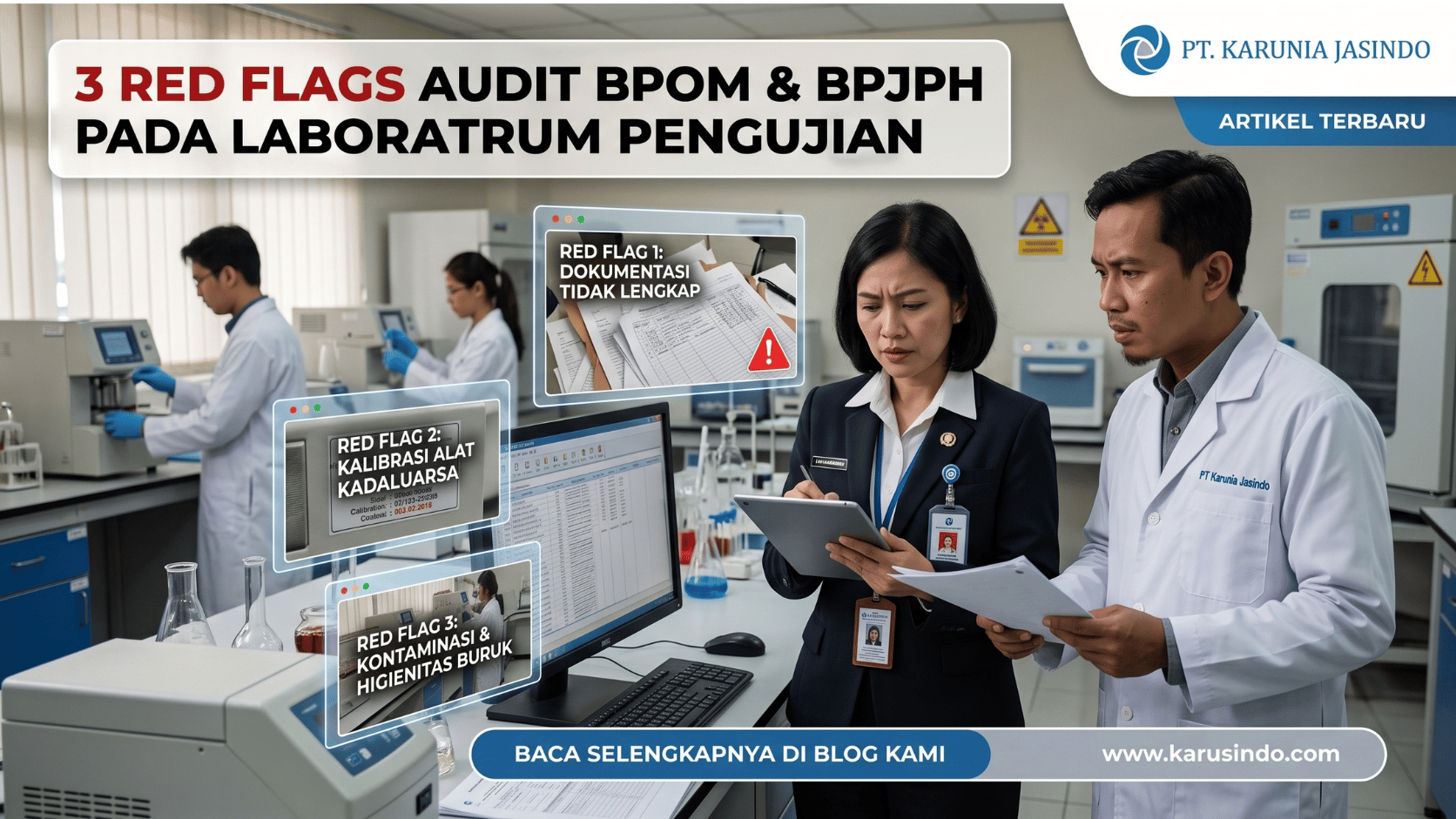 Auditor memeriksa dokumen dan data hasil uji di laboratorium pengujian