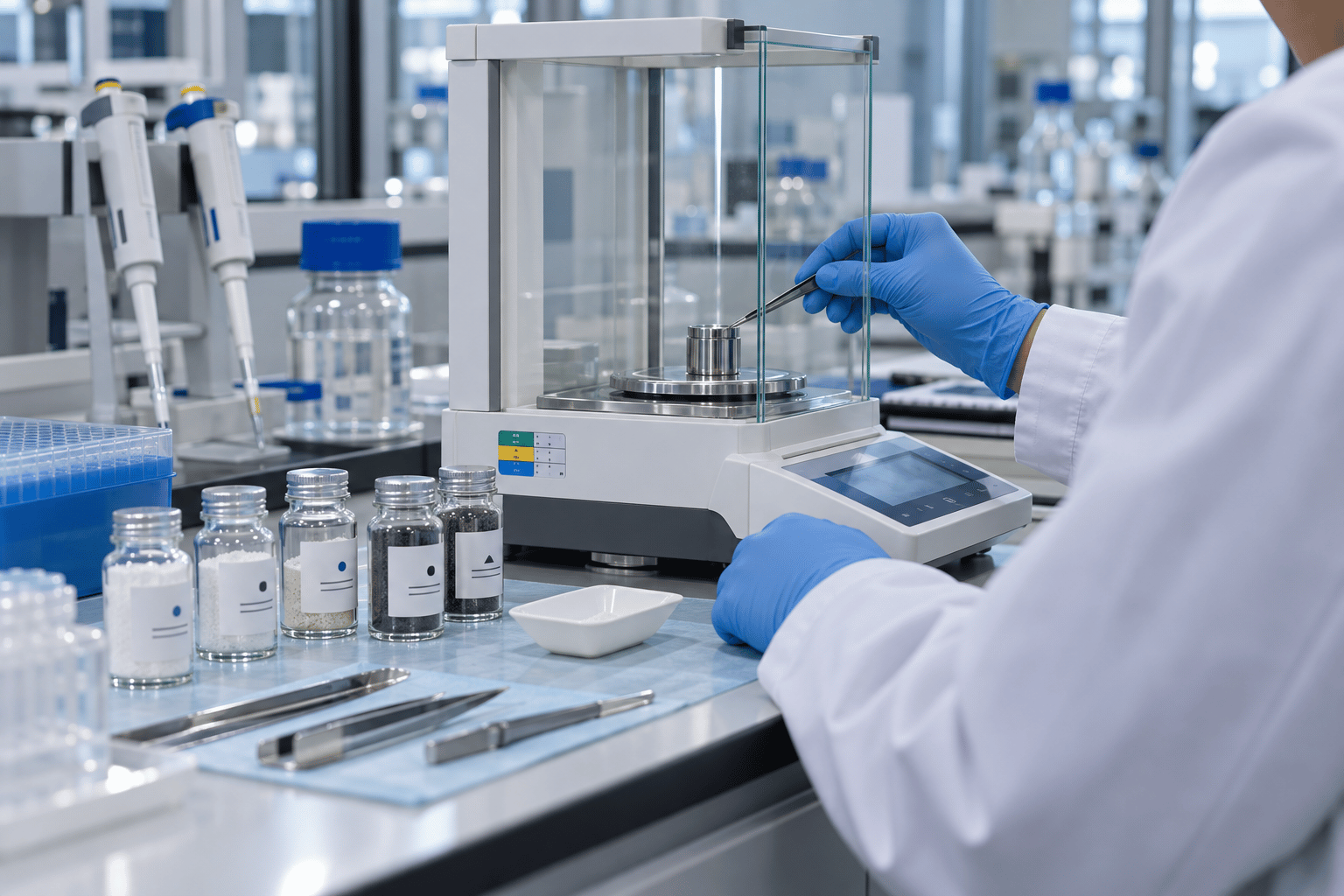 Analis mengecek kalibrasi alat dan bahan standar rujukan di laboratorium