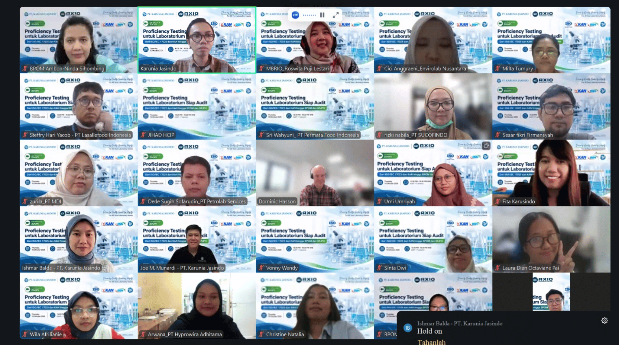 Webinar proficiency testing PT Karunia Jasindo dan LGC AXIO untuk laboratorium siap audit